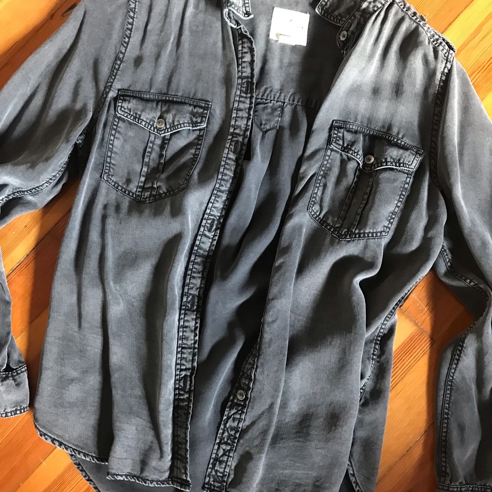 AE soft boyfriend fit denim shirt BLACK